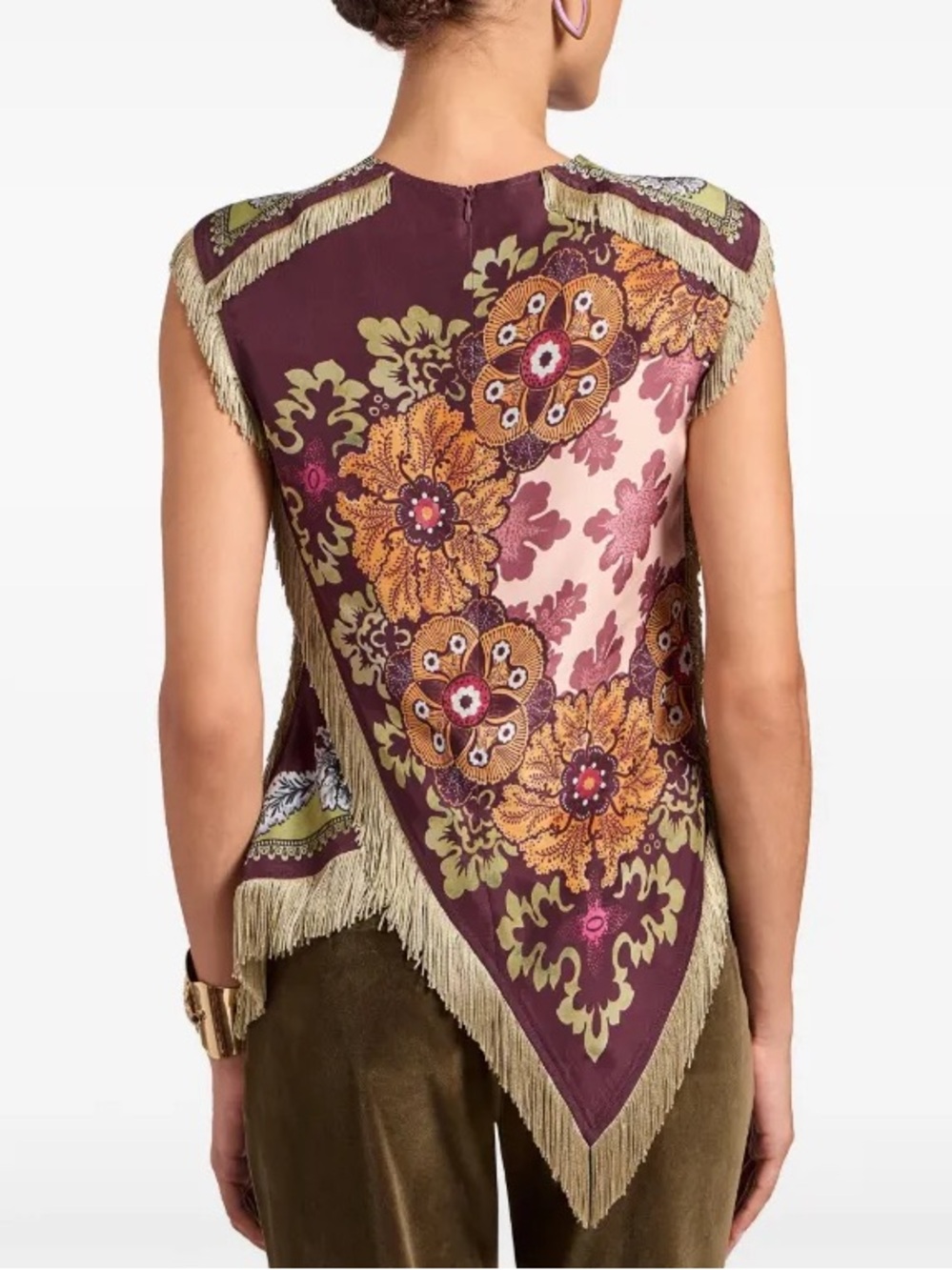 Multicolored satin floral print fringe top - Picture 4 of 4